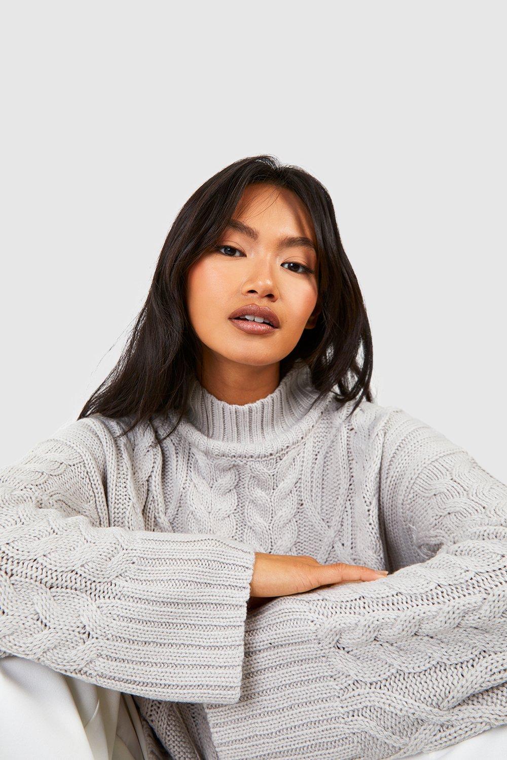 Women's Mixed Cable High Neck Knitted Jumper | Boohoo UK
